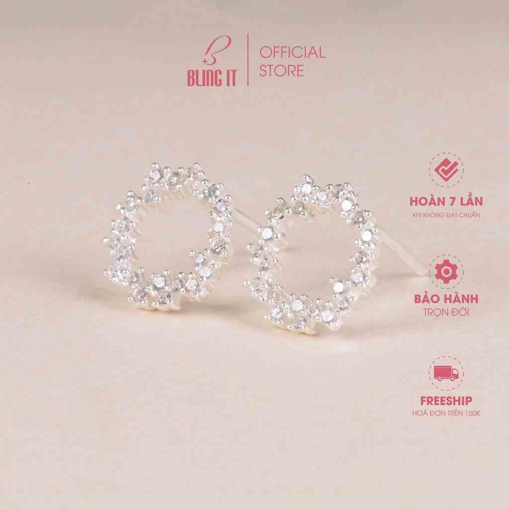 Bông Tai, Hoa Tai Bạc Nữ 925 BLING IT Hình Tròn Đính Đá Cao Cấp Lấp Lánh Đi Tiệc Tùng Đám Cười - BIBT109