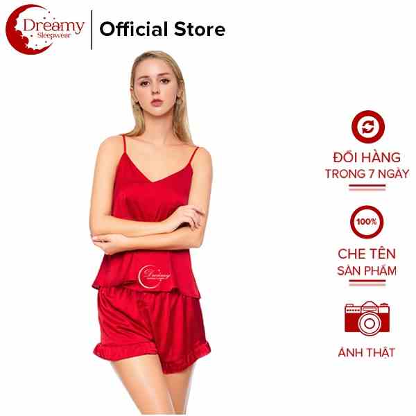 [Mã BMLTA35 giảm đến 35K đơn 99K] Đồ ngủ mặc nhà nữ quần short bèo nhúng áo 2 dây DREAMY DN02