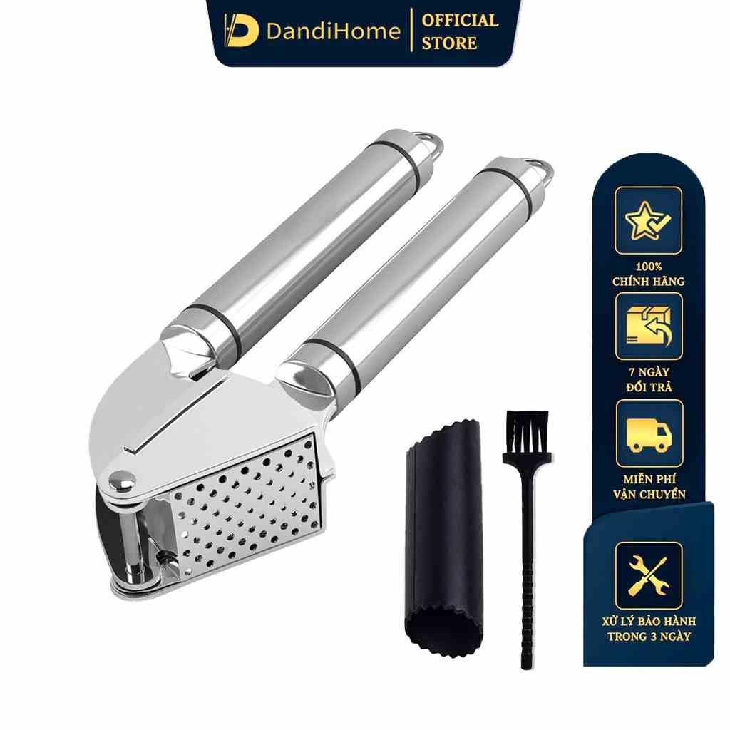 Dụng cụ ép tỏi đa năng DandiHome Inox 304 cao cấp - có đi kèm dụng cụ lột tỏi và dụng cụ vệ sinh