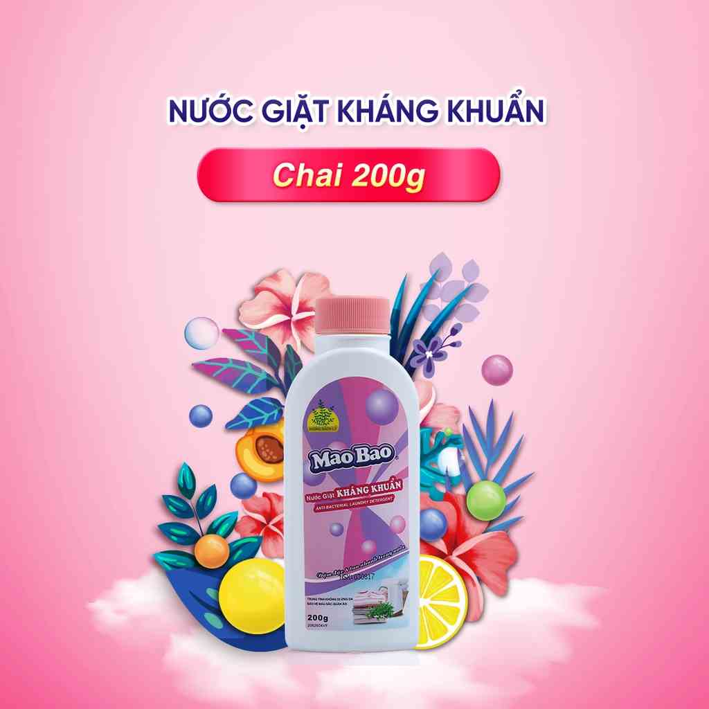 Nước giặt kháng khuẩn Mao Bao chai nhỏ Hương hoa bách lý khử mùi, nấm mốc, loại bỏ 99.9% vi khuẩn, dành cho da nhạy cảm