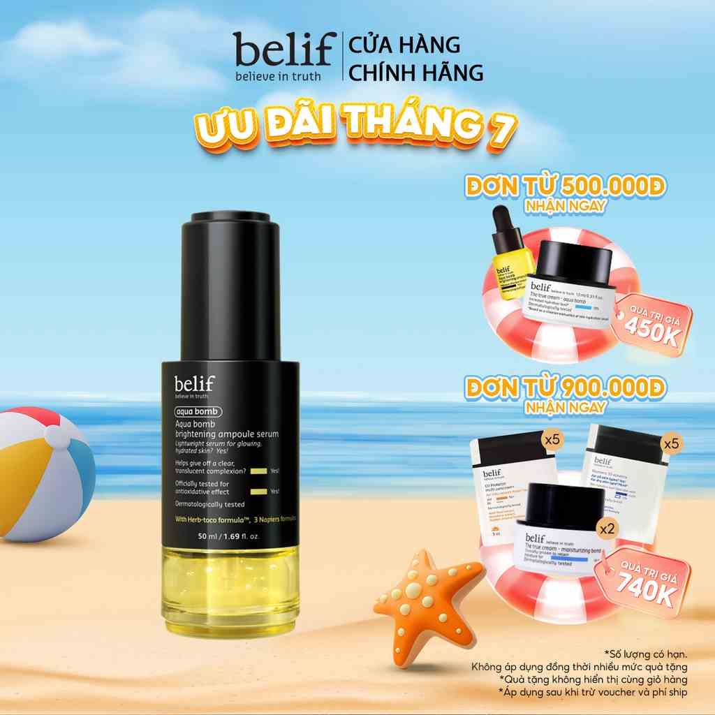 [Mã COSLUX07 giảm 120K đơn 1500K] Tinh chất dưỡng trắng da chống oxi hóa Belif Aqua Bomb Brightening Ampoule Serum 50ml