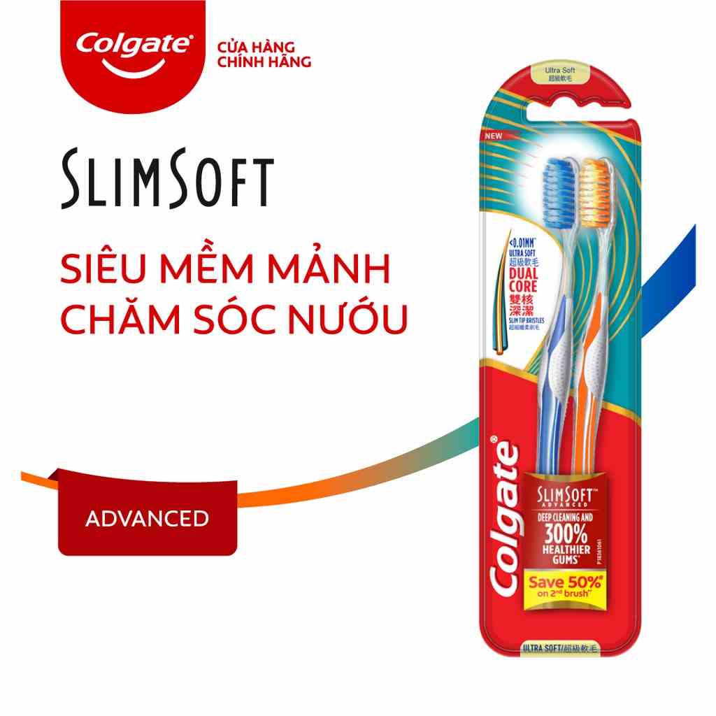 Bộ 2 Bàn chải đánh răng Colgate ngăn chảy máu nướu Slimsoft Advanced siêu mềm mảnh