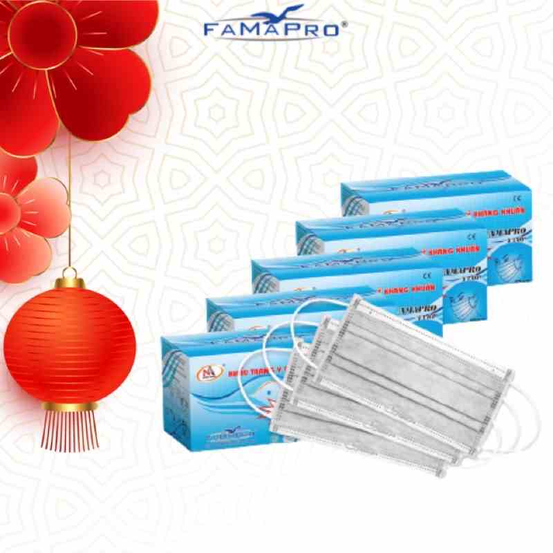 [HỘP50 CÁI] COMBO 5 HỘP Khẩu trang y tế 4 lớp kháng khuẩn Famapro 4U