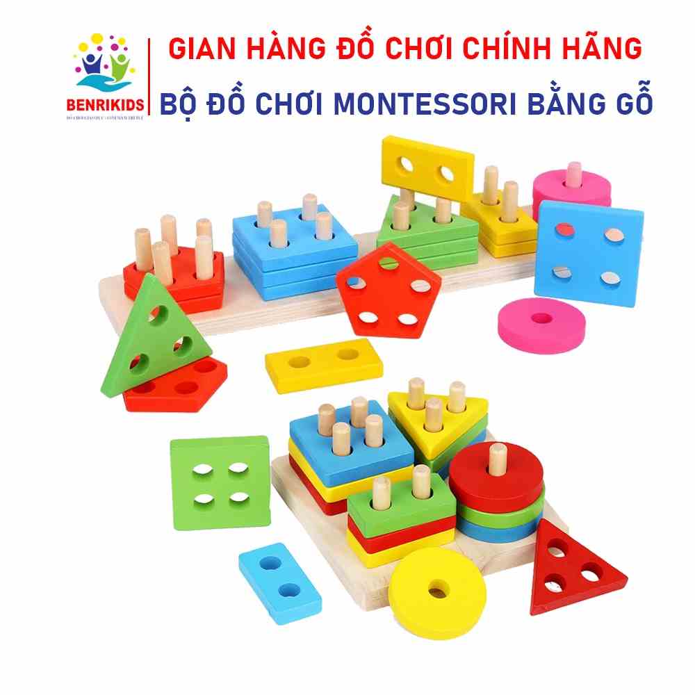 Đồ Chơi Giáo Dục Montessori, Bảng Phân Biệt Màu Sắc Hình Khối Và Shapestring Bằng Gỗ Benrikids (Phân Loại)