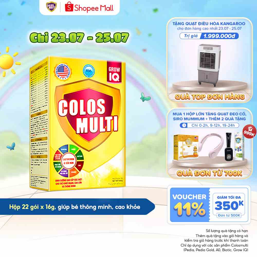 [COLOS03  -10% đơn 600K] Sữa non Colosmulti IQ hộp 22 gói x 16g giúp bé phát triển chiều cao và trí thông minh