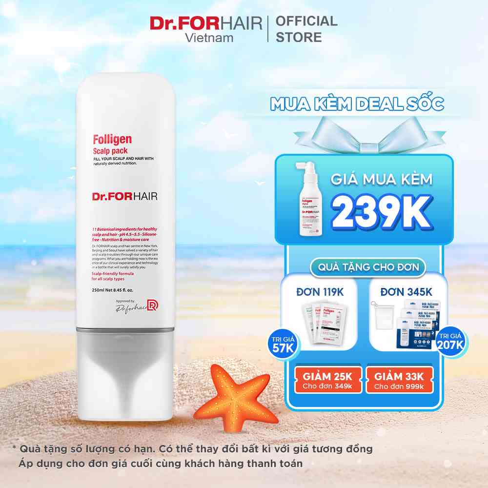 Dầu xả kem xả chăm sóc nuôi dưỡng tóc, chăm sóc da đầu, giảm rụng tóc Dr.FORHAIR Folligen Scalp Pack 250ml