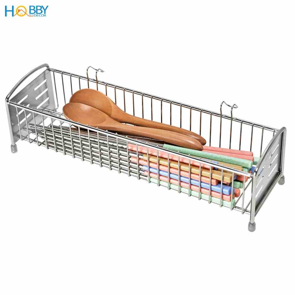 Khay đựng đũa muỗng cho ráo nước HOBBY Home Decor KM1 chuẩn Inox 304 - kê lên kệ bếp hoặc móc vào kệ chén