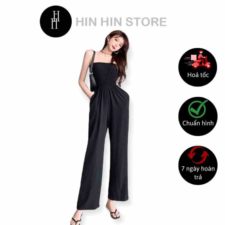 [Mã BMLTB35 giảm đến 35K đơn 99K] Jumpsuits hai dây ống rộng màu đen nữ HS126 Hỉn Hỉn Store