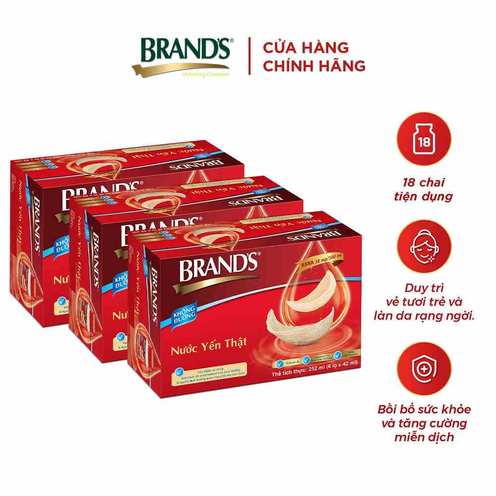 [Mã BMLTB200 giảm đến 100K đơn 499K] Combo 3 Nước yến thật BRANDS Không Đường (42 ml x 6 lọ)