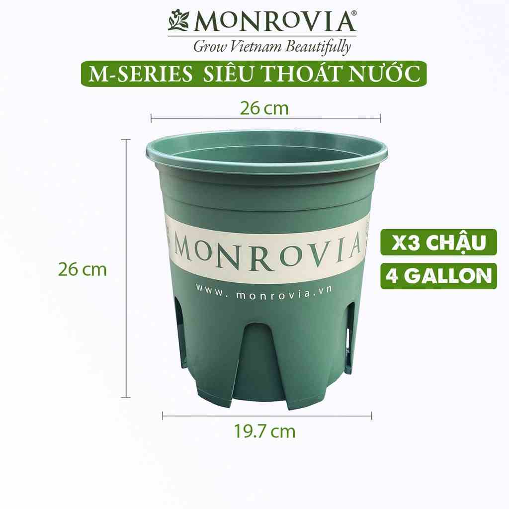 Combo 3 chậu trồng cây MONROVIA 4 Gallon cho cây cảnh, hoa để bàn, ban công, sân vườn, thiết kế tinh tế, dòng M-series