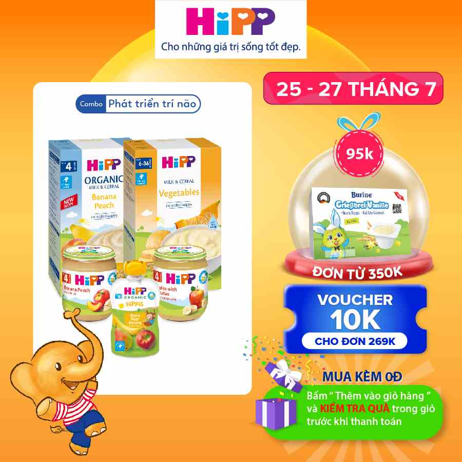 Combo ăn dặm HiPP Organic số 2: Phát triển trí não