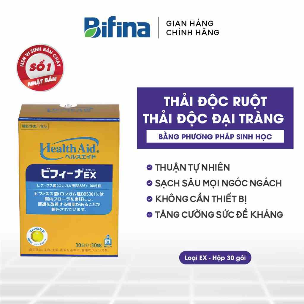 Men vi sinh Bifina Nhật Bản - Loại EX 30 và R 20 gói - Nhuận tràng, detox thải độc ruột