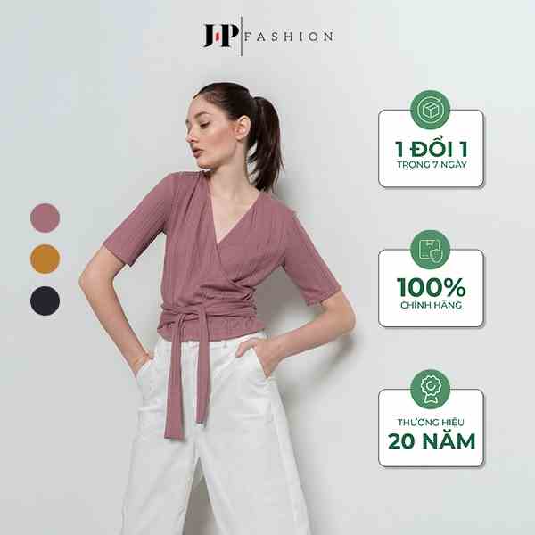 [Mã BMLTB35 giảm đến 35K đơn 99K] Áo thun cổ chéo thắt nơ ngắn tay J-P Fashion C 10206415 CT6