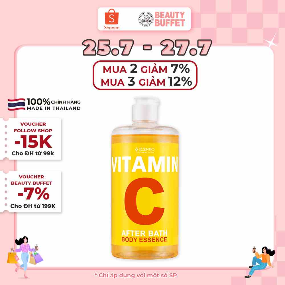 Tinh chất dưỡng thể dưỡng trắng và phục hồi da chuyên sâu sau khi tắm Scentio Vitamin C 450ml