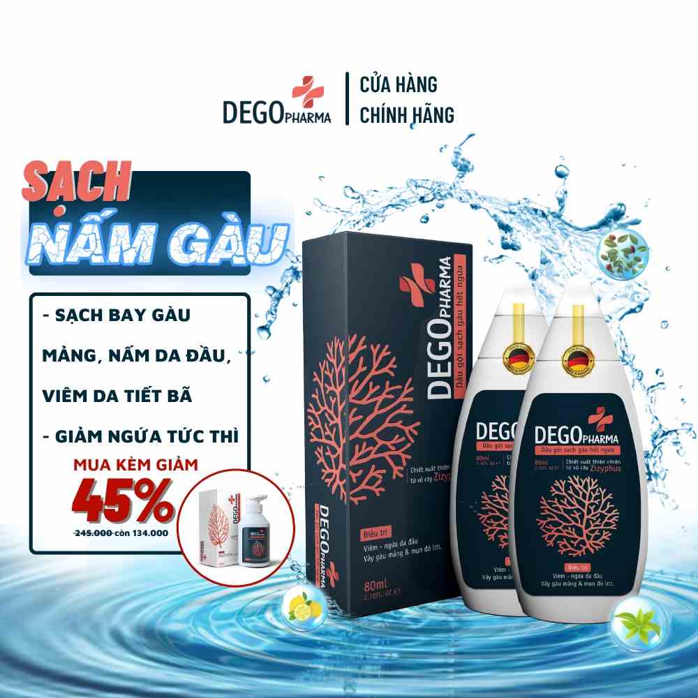 [Mã BMLT30 giảm đến 30K đơn 299K] Combo 2 Dầu Gội Đầu DEGO PHARMA 80ml Dứt Điểm Gàu Ngứa Nấm Da Đầu & Viêm Da Tiết Bã