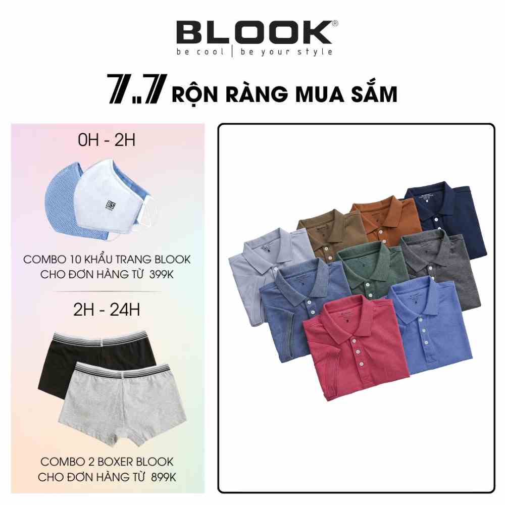 Áo thun POLO nam BLOOK cổ bẻ BASIC CVC vải cá sấu Cotton kháng khuẩn, chống nhăn, thoáng mát mã 35680