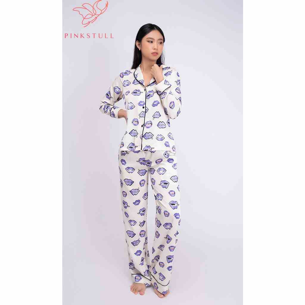 [Mã BMLTA35 giảm đến 35K đơn 99K] Bộ đồ ngủ Pijama PinkStull tay dài quần dài họa tiết môi tím