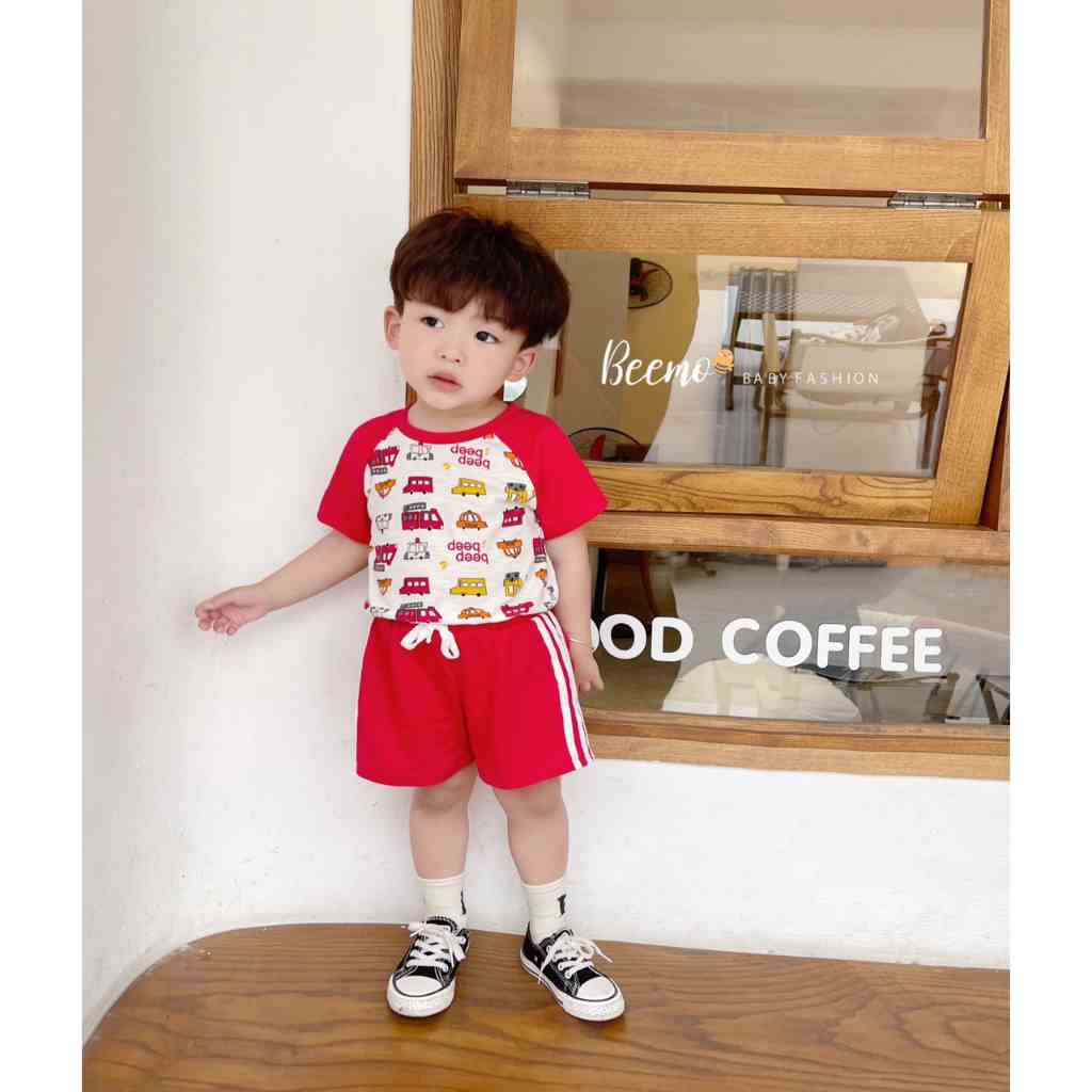 Bộ bé trai cộc tay Beemo chất liệu cotton xinh xắn B058