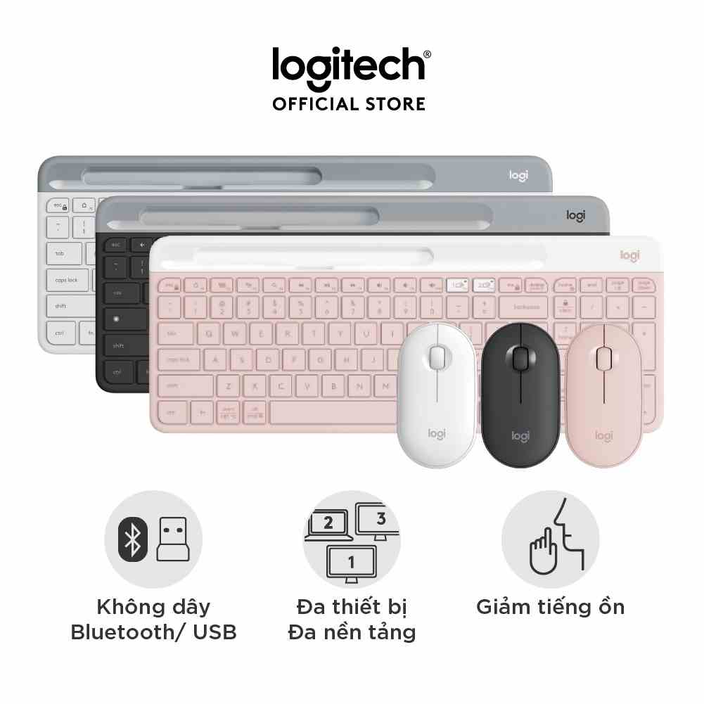 [Mã ELCL7 giảm 7% đơn 300K] Combo chuột phím không dây bluetooth và USB Logitech K580 & M350 - Yên tĩnh, đa thiết bị