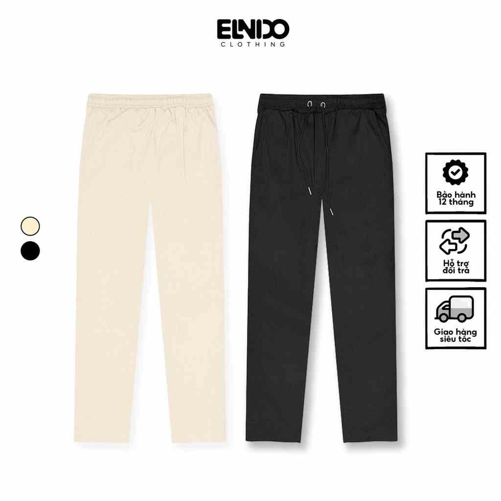 Quần Baggy Kaki Unisex Basic nam nữ cạp chun ống rộng phong cách Hàn Quốc ELNIDO