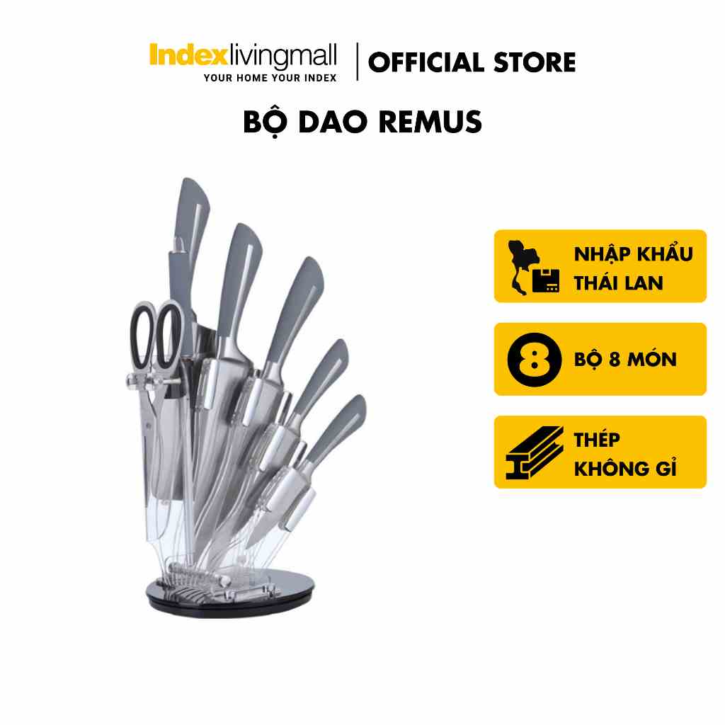 [Mã BMLTA35 giảm đến 35K đơn 99K] Bộ Dao 8 món REMUS Màu Xám Index Living Mall