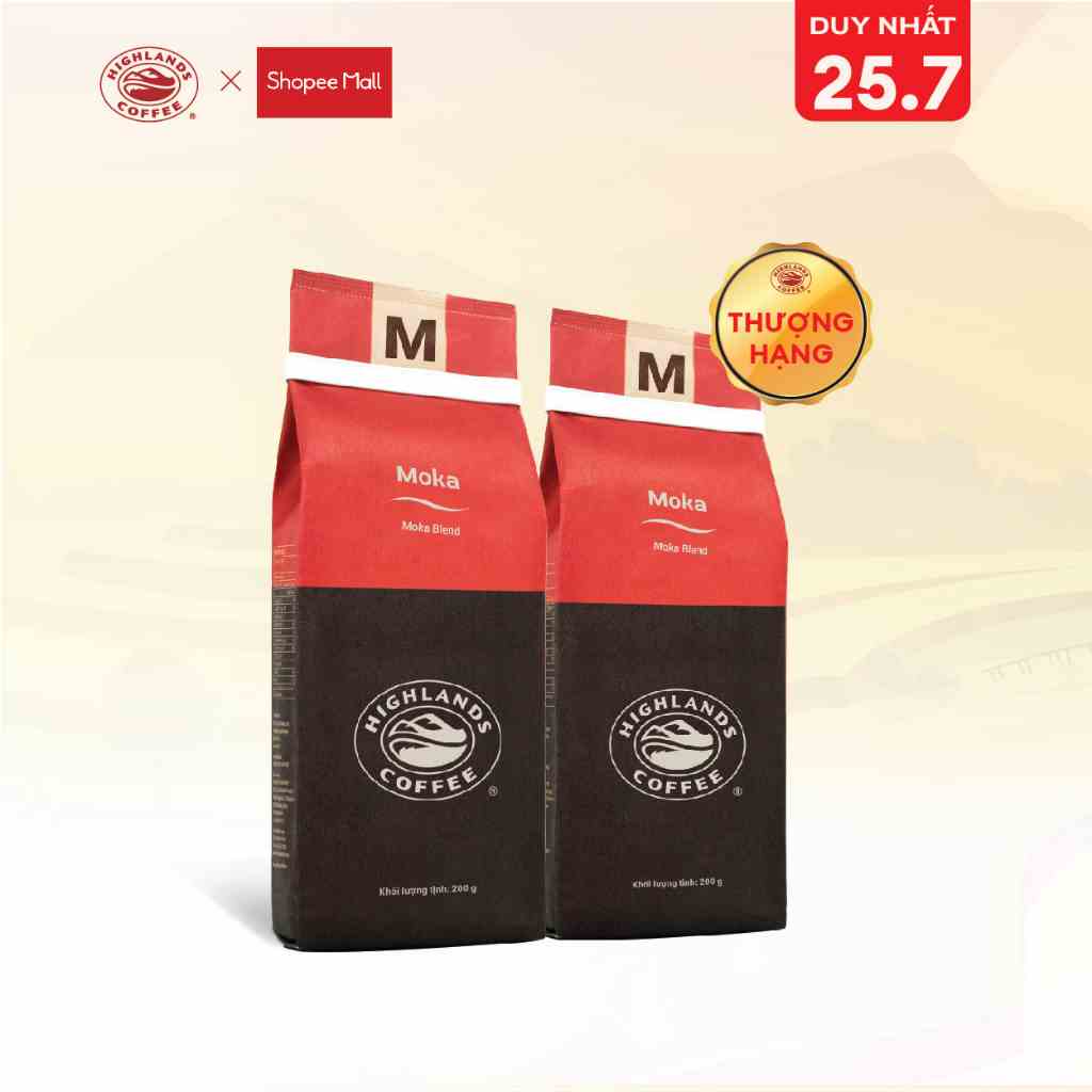 Combo 2 gói Cà phê rang xay Moka Highlands Coffee 200g/gói