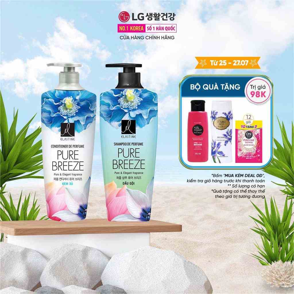 Bộ đôi Dầu gội xả Elastine De Perfume hương nước hoa Pure Breeze 600ml x2