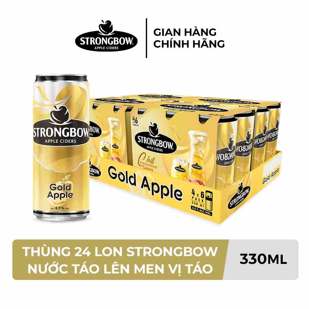 HỎA TỐC HCM - Thùng 24 lon nước táo lên men Strongbow Vị Táo Nguyên bản 330ml/lon