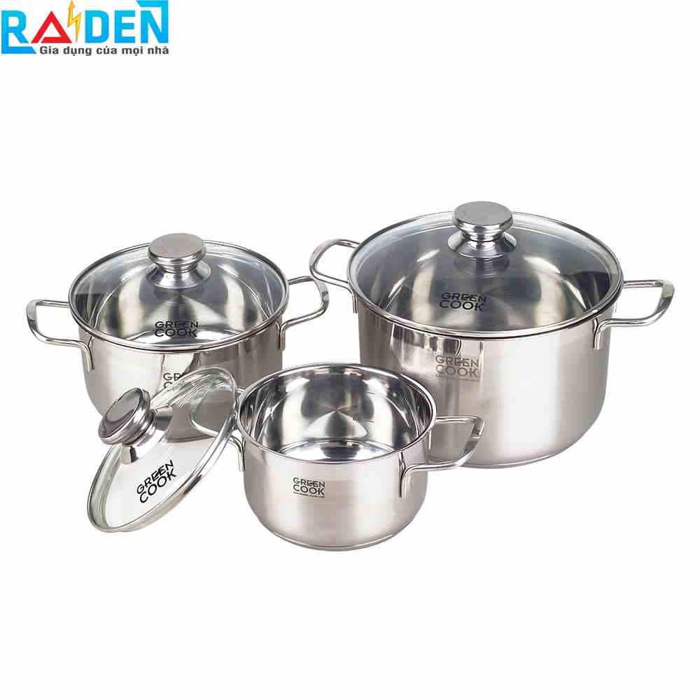 Bộ nồi inox 3 đáy Greencook GCS06-T1 không bị nổi đáy, dùng được trên bếp ga, bếp hồng ngoại, bếp từ