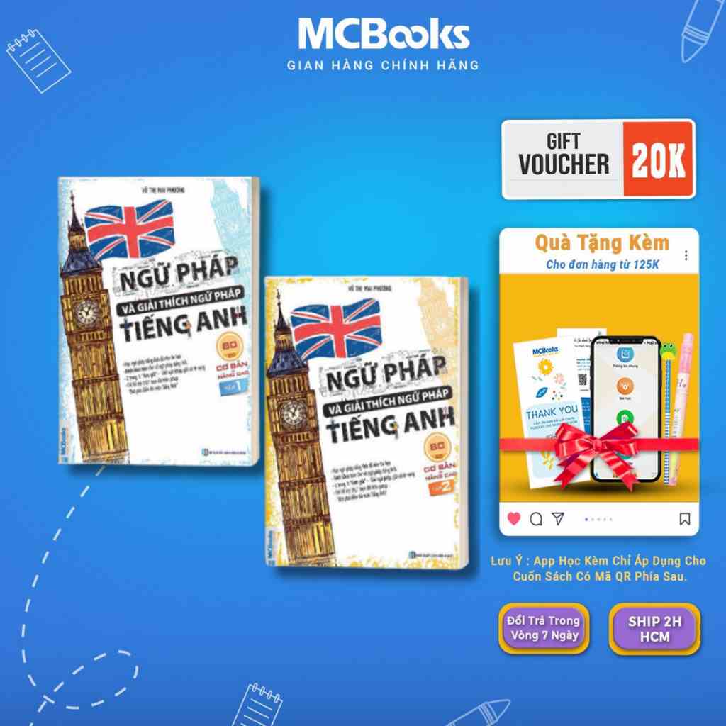 Sách - Combo Ngữ Pháp Và Giải Thích Ngữ Pháp Tiếng Anh Cơ Bản Và Nâng Cao ( Dùng App ) Mcbooks