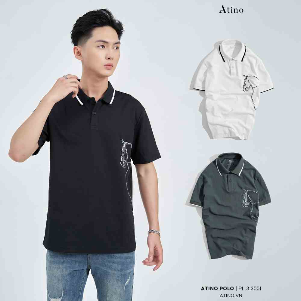 Áo Polo Nam HORSE ATINO vải cá sấu Cotton cao cấp hình thêu sang trọng tinh tế chuẩn form PL3.3001