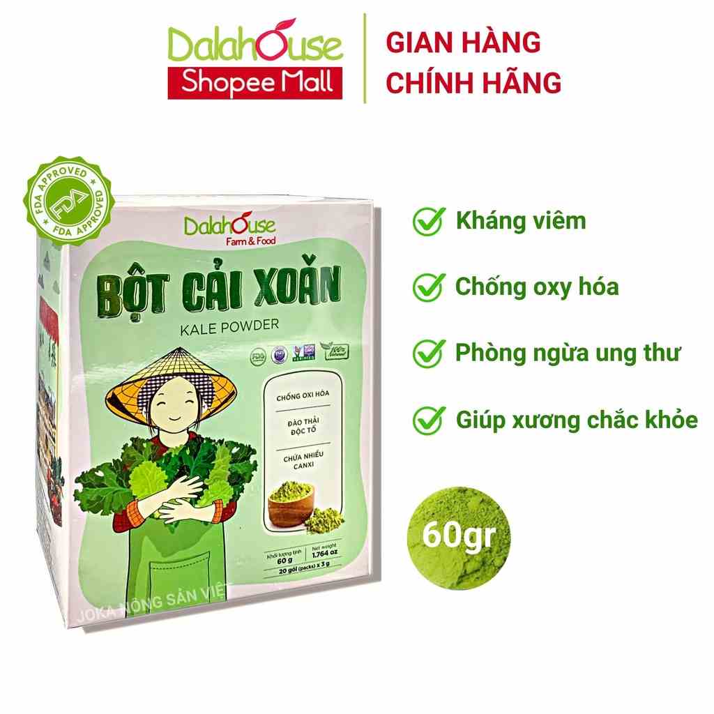 Bột cải xoăn kale sấy lạnh nguyên chất Dalahouse 60gr đạt tiêu chuẩn Châu Âu