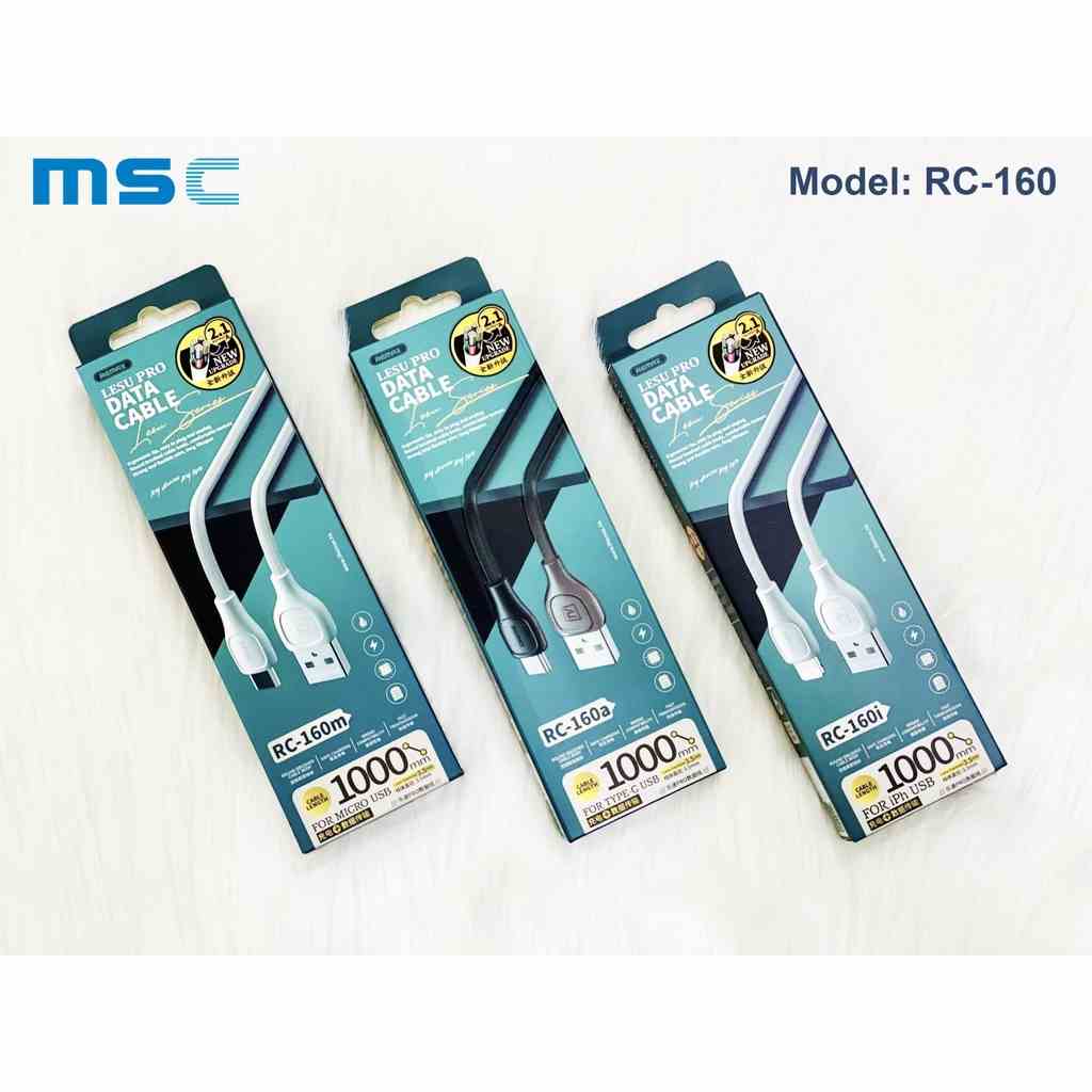 [Mã BMLTB35 giảm đến 35K đơn 99K] Cáp sạc REMAX Lesu Pro RC-160 sạc nhanh 2.1A. Có 3 đầu sạc lựa chọn