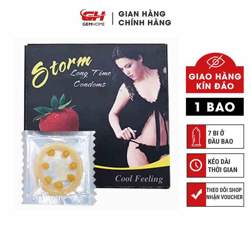 [Mã BMLTB35 giảm đến 35K đơn 99K] Bao Cao Su Storm 7 Hạt Bi To Kéo Dài Thời Gian Hộp 1 Bao GEMHOME