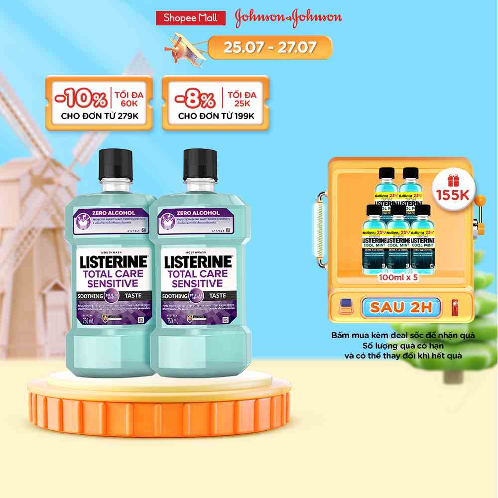 Bộ 2 Nước súc miệng cho răng nhạy cảm Listerine Total Care Sensitive 750mlx2