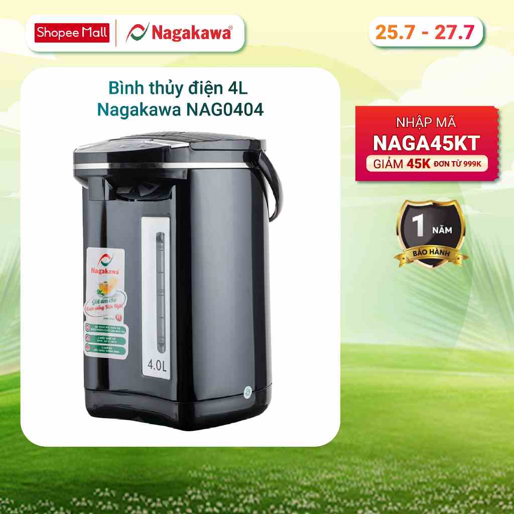 Bình thủy điện Inox 304 Nagakawa NAG0404 (4L) - Bảo hành 12 tháng - Hàng chính hãng