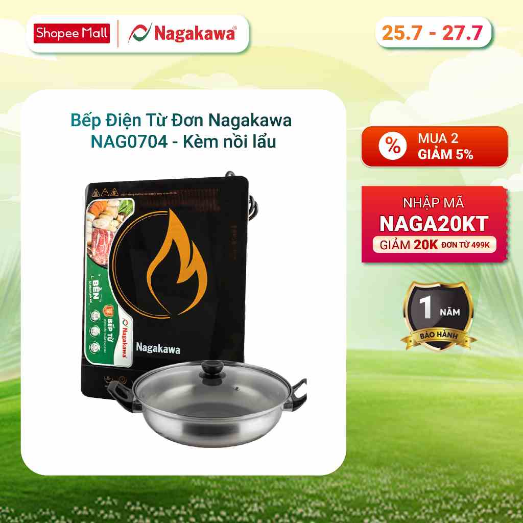 Bếp Điện Từ Đơn Nagakawa NAG0704 (2000W) - Kèm nồi lẩu - Hàng chính hãng