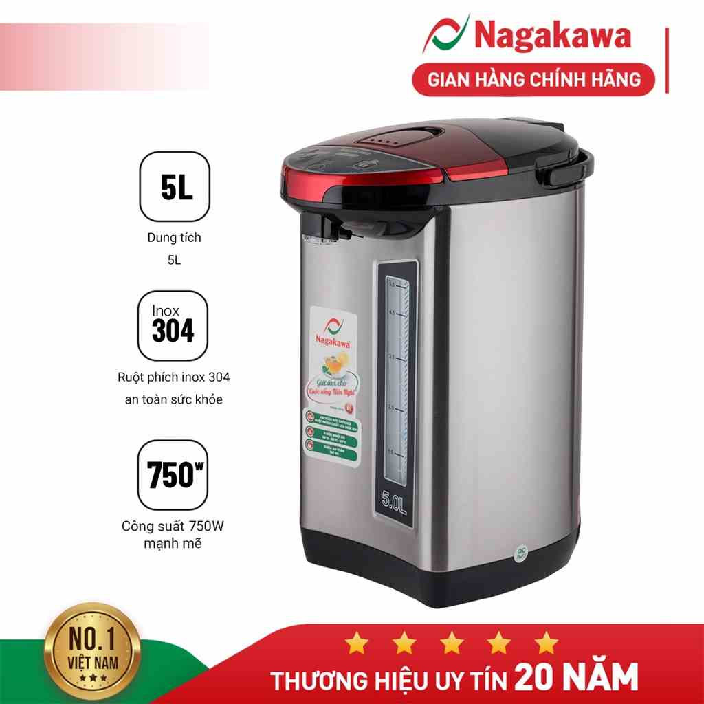 [Mã ELBAU10 giảm 10% đơn 500K] Bình thủy điện 5L Nagakawa NAG0405