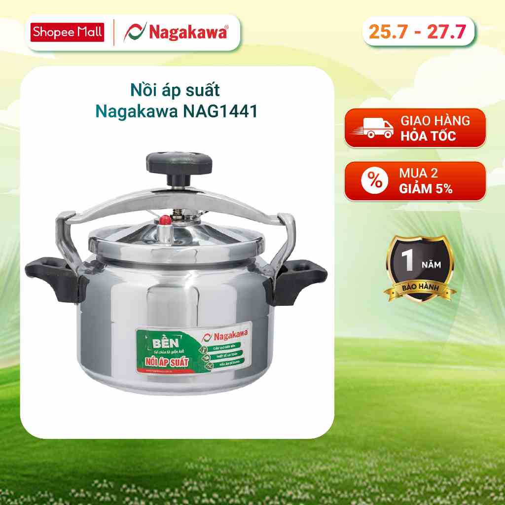 Nồi áp suất hợp kim nhôm cao cấp Nagakawa NAG1441 (4 Lít) - Dùng trên bếp gas, hồng ngoại