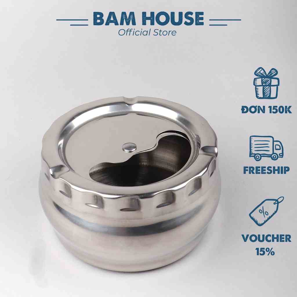 Gạt tàn thuốc inox Bam House xoay tròn loại lớn cao cấp GT01 – Gia dụng bếp