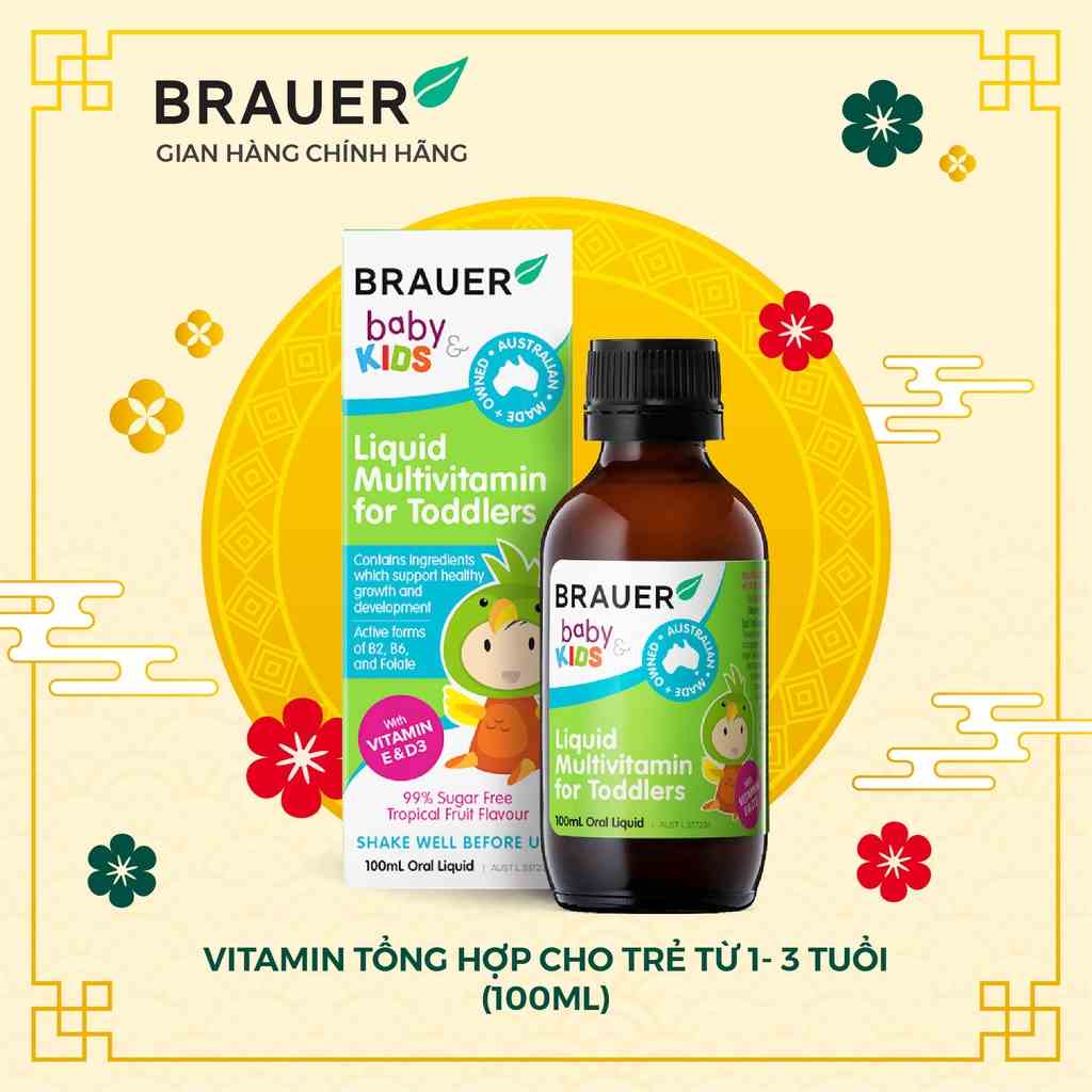 Siro BRAUER Kids Liquid Multivitamin for Toddlers- Vitamin Tổng Hợp cho trẻ từ 1-3 tuổi (100ml)