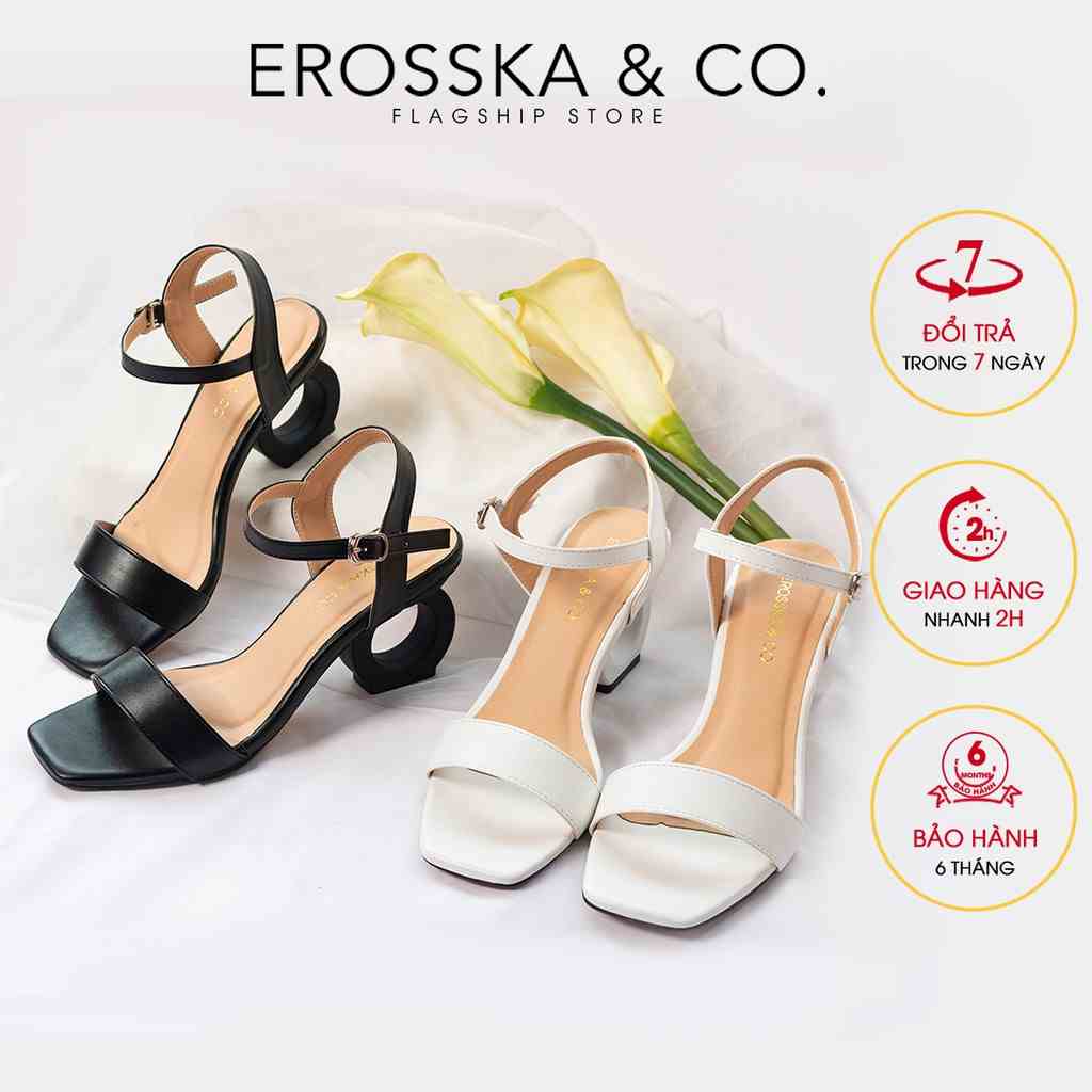 Giày sandal cao gót Erosska hở mũi phối dây cao 5cm màu đen _ EB009