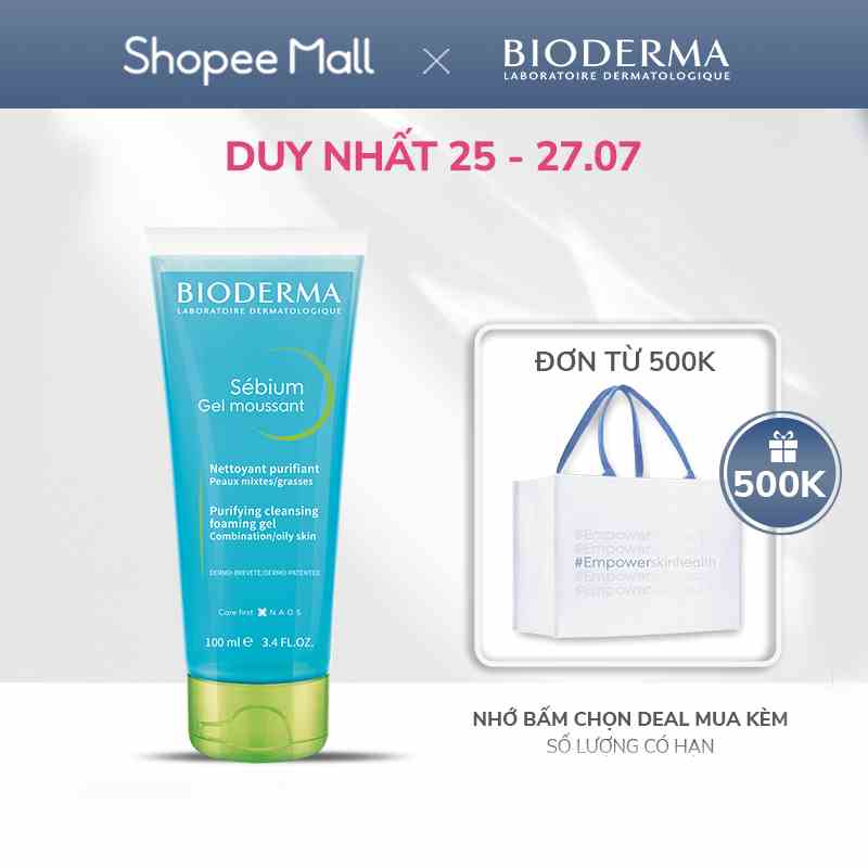 Gel rửa mặt tạo bọt, không chứa xà phòng Bioderma Sebium Gel Moussant - 100ml