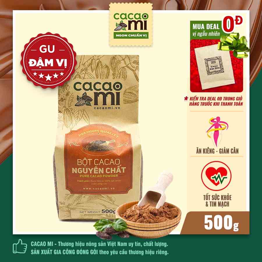 Bột cacao nguyên chất không đường - Gu đậm đà chuẩn vị ca cao - CACAOMI Premium loại xuất khẩu 500g