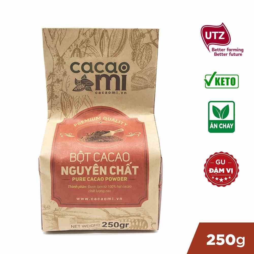 Bột cacao nguyên chất 100% không đường - Thức uống sô cô la đậm đà vị ca cao - CACAOMI Premium chuẩn xuất khẩu 250g