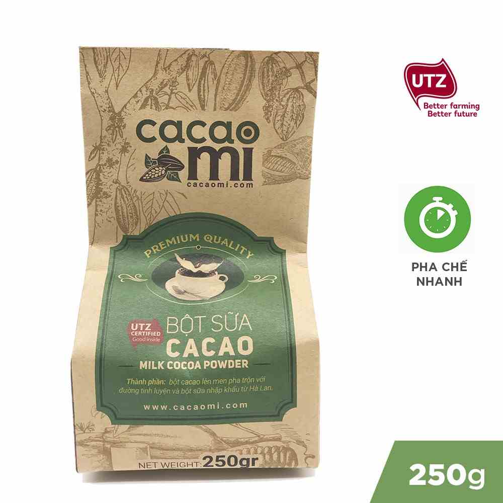 Bột ca cao sữa hoà tan 3in1 CACAO MI dùng pha thức uống socola, trà sữa đậm đà vị ca cao nguyên chất 250g