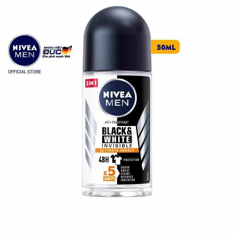 Lăn Ngăn Mùi 5in1 Ngăn Vệt Ố Vàng Vượt Trội NIVEA MEN BLACK&WHITE INVISIBLE ULTIMATE 50ml