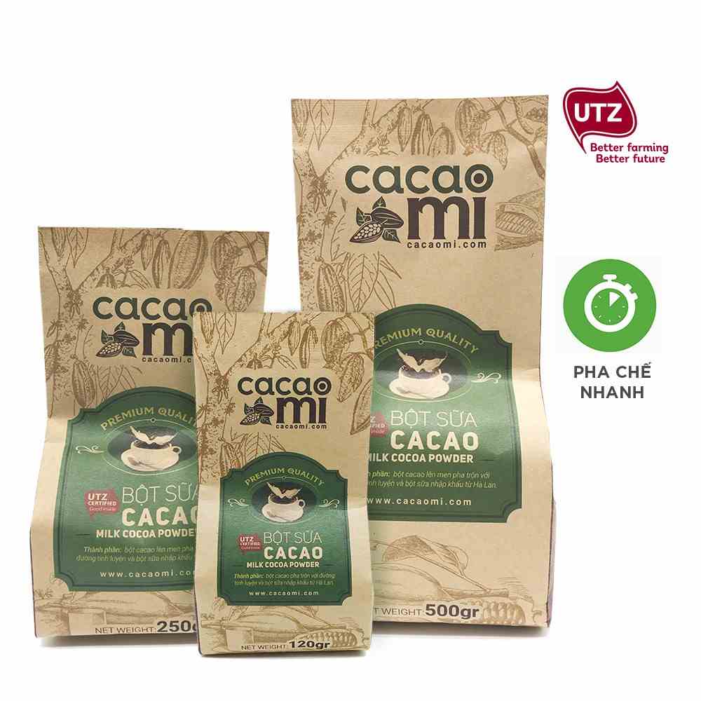 Bột ca cao sữa hòa tan 3in1 CacaoMi thức uống chocolate đậm vị cacao nguyên chất loại ngon xuất khẩu [120g/250g/500g]