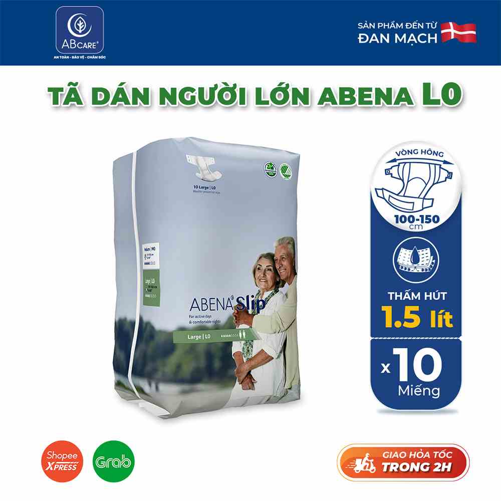 Tã dán người lớn, người già Abena Slip L0 - Nhập khẩu Đan Mạch (Gói 10 miếng)