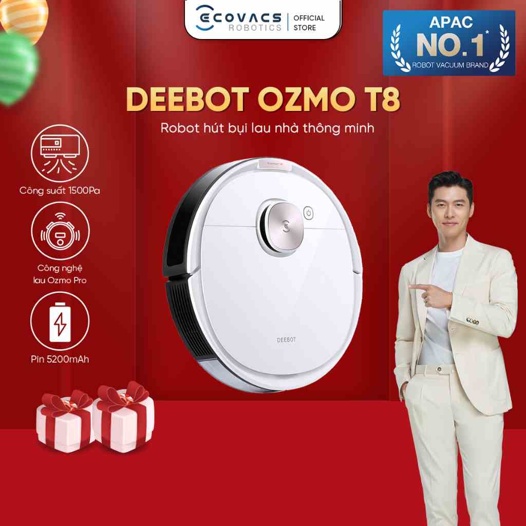 Robot Hút Bụi Lau Nhà Thông Minh Ecovacs Deebot OZMO T8 - Lực Hút 1500Pa -Bản Quốc Tế - Bảo Hành 24Tháng-Hàng chính hãng